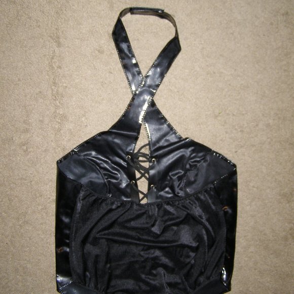 🔥 NEW (Vintage) Allure Leather Black Vinyl Halter Teddy XL 8-10 - Picture 4 of 12